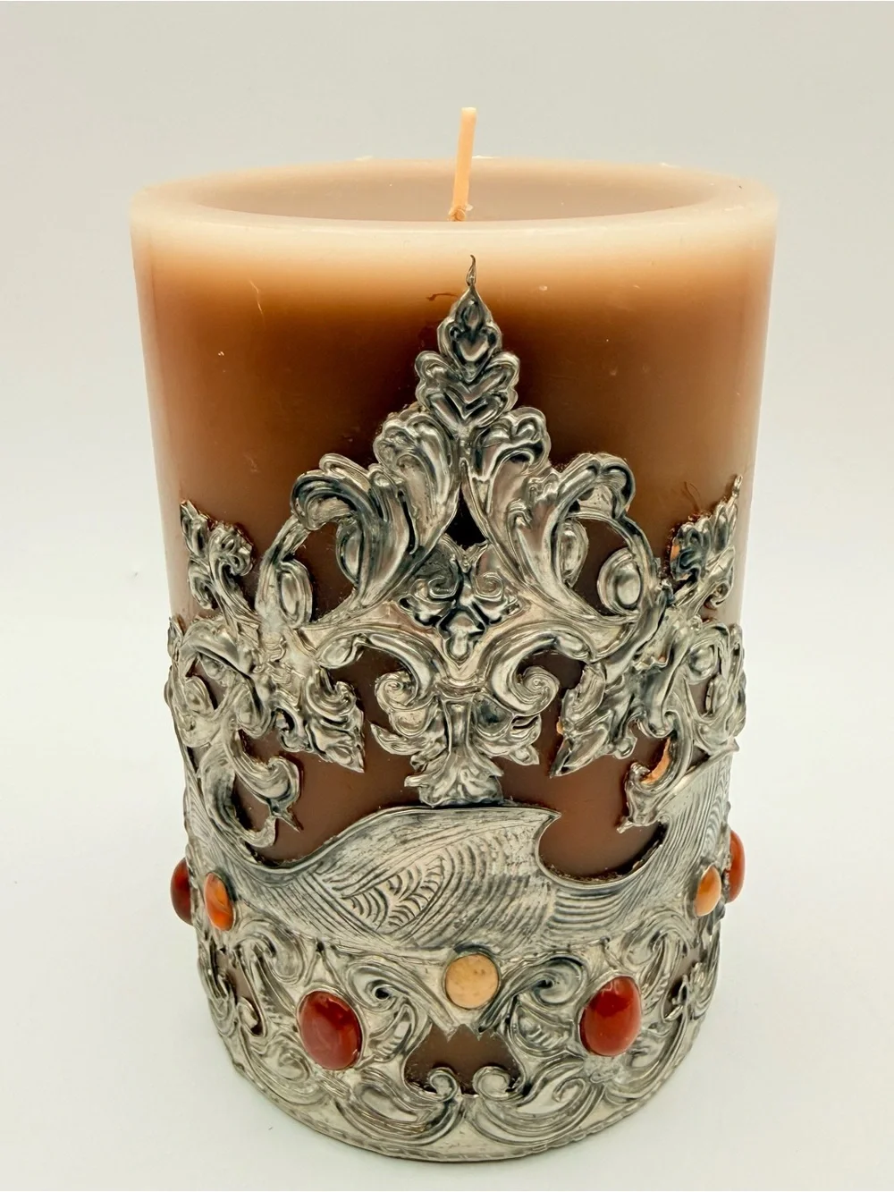 Vintage Pier 1 Imports 4x6 Pillar Candle Silver Tone Metal Wrap Unused USA